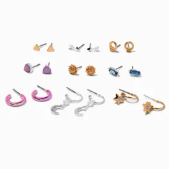 Mixed Metal Crystal Earrings Set - 9 Pack