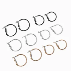 Mixed Metal Graduated Hoop Earrings - 6 Pack