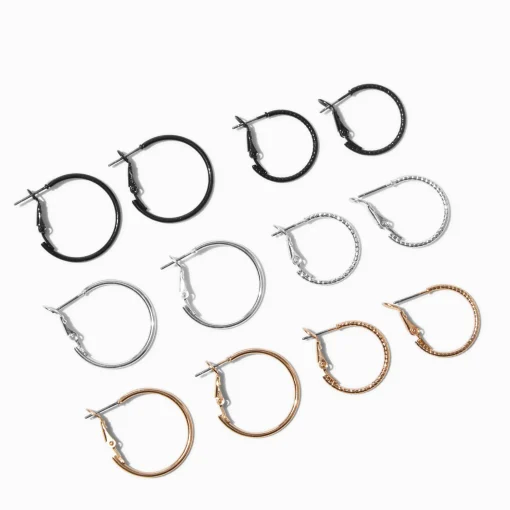 Mixed Metal Graduated Hoop Earrings - 6 Pack