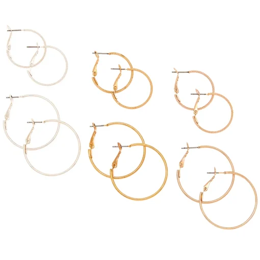 Mixed Metal Hoop Earrings - 6 Pack