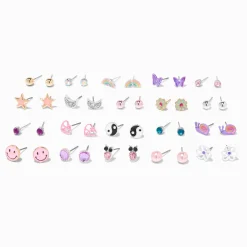 Mixed Metal Icon Stud Earrings - 20 Pack