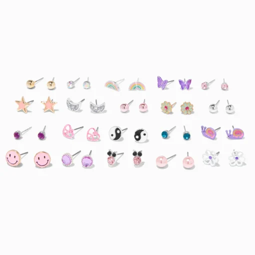 Mixed Metal Icon Stud Earrings - 20 Pack