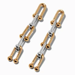Mixed Metal Large Link Drop Earrings