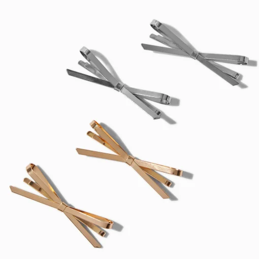 Mixed Metal Metal Hair Bow Pins - 4 Pack