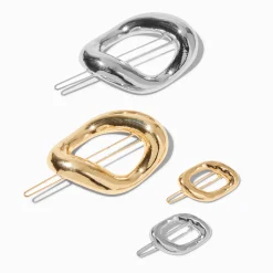 Mixed Metal Metallic Oval Hair Pins - 4 Pack