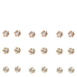 Mixed Metal 3mm Crystal Stud Earrings - 9 Pack