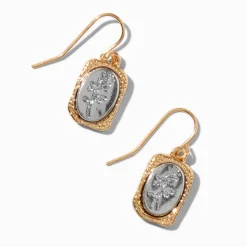 Mixed Metal Rose Medallion Drop Earrings