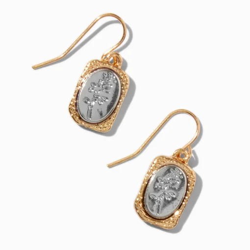 Mixed Metal Rose Medallion Drop Earrings