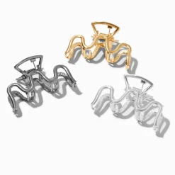 Mixed Metal Squiggle Hair Claws - 3 Pack