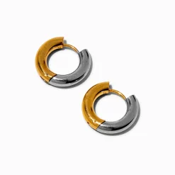 Mixed Metal Stainless Steel Clicker Hoop Earrings
