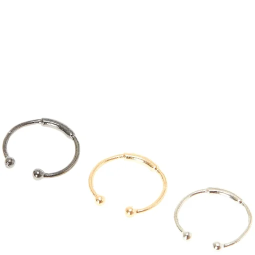 Mixed Metal Stainless Steel Barred Faux Nose Rings - 3 Pack