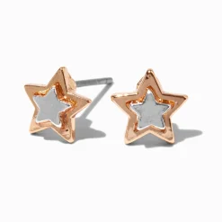 Mixed Metal Star Stud Earrings