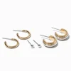 Mixed Metal Textured Stackable Earrings Set - 3 Pack