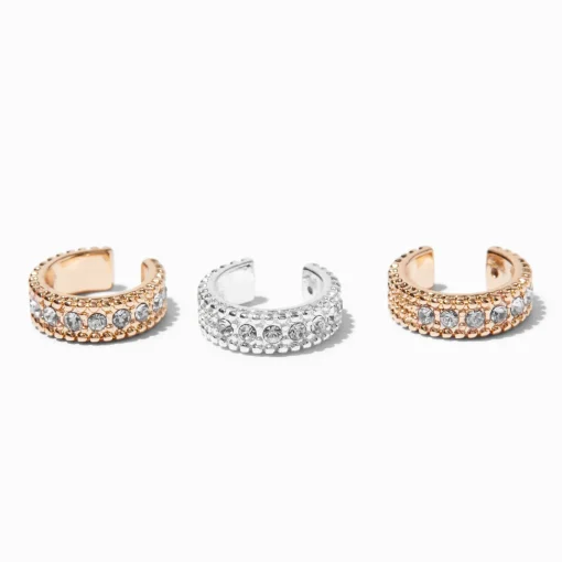 Mixed Metal Thick Embellished Ear Cuffs - 3 Pack
