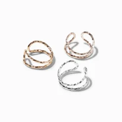 Mixed Metal Twisted Hammered Ear Cuff - 3 Pack