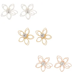 Mixed Metal Wired Flower Stud Earrings - 3 Pack