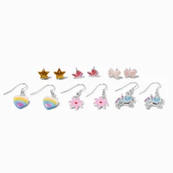Mixed Pastel Butterfly Studs & Drop Earrings Set - 6 Pack