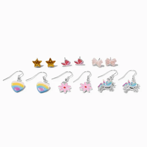 Mixed Pastel Butterfly Studs & Drop Earrings Set - 6 Pack