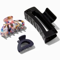 Mixed Rainbow Tortoiseshell & Black Hair Claws - 3 Pack