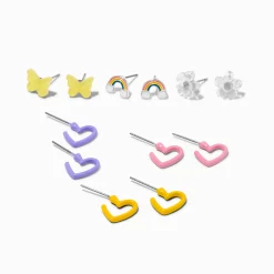 Mixed Studs & Heart Hoop Earring Set - 6 Pack