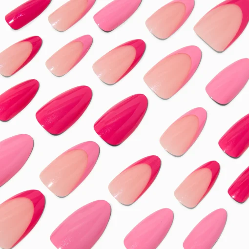 Monochrome Pink French Long Almond Vegan Faux Nail Set - 24 Pack