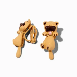 Movable Pug Clip-On Drop Earrings