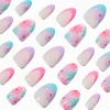 Multi Daisy French Almond Vegan Faux Nail Set - 24 Pack