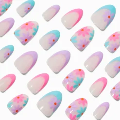 Multi Daisy French Almond Vegan Faux Nail Set - 24 Pack