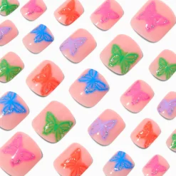 Multicolored Butterfly Square Press On Vegan Faux Nail Set - 24 Pack