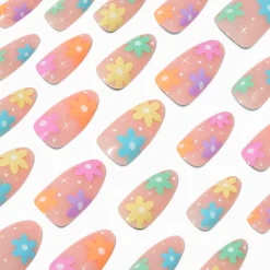 Multicolored Daisy Long Almond Vegan Faux Nail Set - 24 Pack