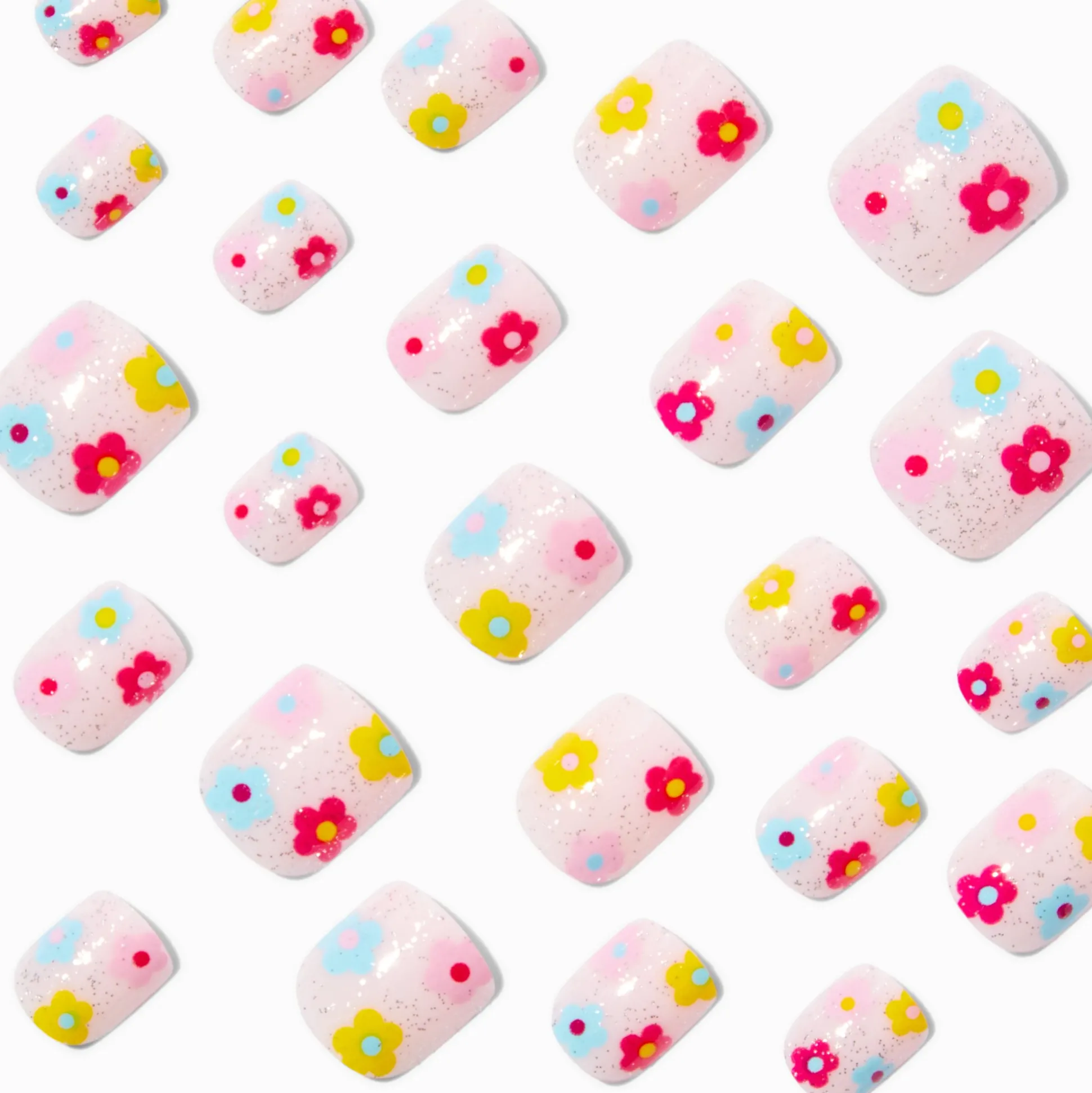 Multicolored Daisy Square Press On Faux Nail Set - 24 Pack