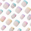 Multicolored French Tip Bling Short Square Vegan Faux Nail Set - 24 Pack