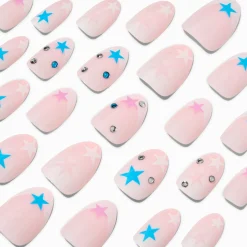 Multicolored Star Gem Stiletto Vegan Faux Nail Set - 24 Pack