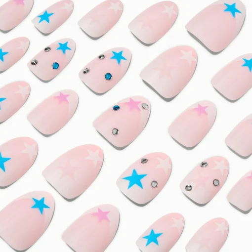 Multicolored Star Gem Stiletto Vegan Faux Nail Set - 24 Pack