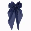 Navy Blue Long Tail Hair Bow Clip