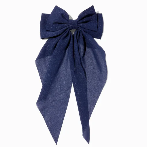 Navy Blue Long Tail Hair Bow Clip