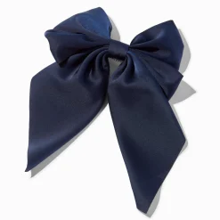 Navy Blue Satin Hair Bow Clip