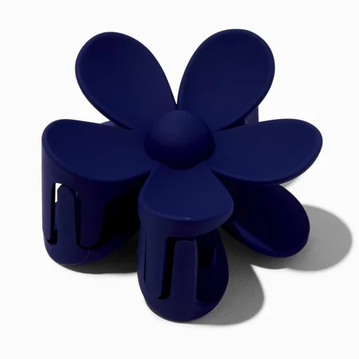 Navy Flower Medium Hair Claw