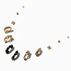 Navy-Wrapped & Gold-tone Earring Stackables Set - 6 Pack