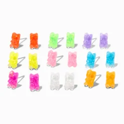 Neon Glow in the Dark Gummy Bears® Stud Earrings - 9 Pack