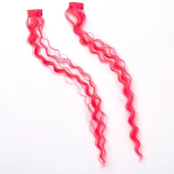 Neon Pink Curly Faux Hair Clip In Extensions - 2 Pack