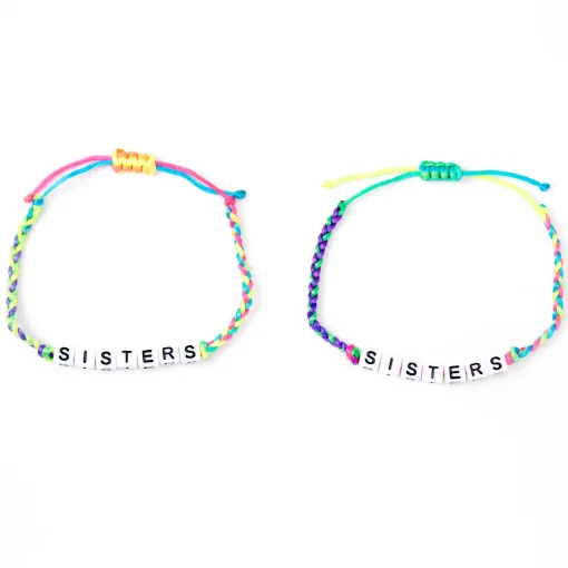 Neon Rainbow Sister Adjustable Braided Bracelets - 2 Pack