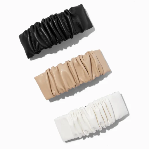 Neutral Leather Cinched Rectangle Hair Clips - 3 Pack