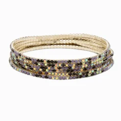 Opal Iridescent Rhinestone Stretch Bracelets - 6 Pack
