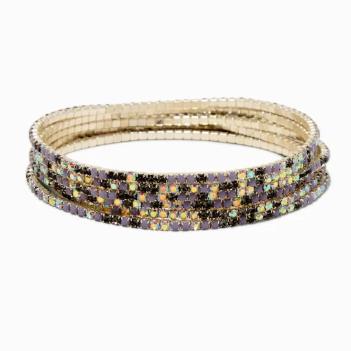 Opal Iridescent Rhinestone Stretch Bracelets - 6 Pack