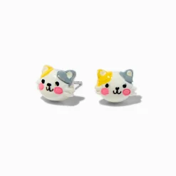 Orange & Gray Cat Stud Earrings