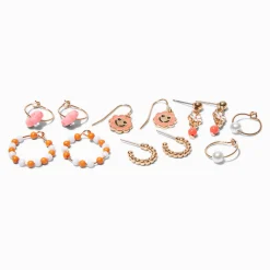 Orange Retro Flower Mixed Hoop & Drop Earrings - 6 Pack