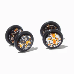 Orange Splatter Button Faux Ear Plug Earrings