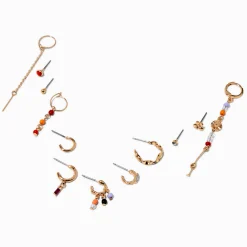 Orange Tropical Vibe Gold-tone Earring Stackables Set - 12 Pack