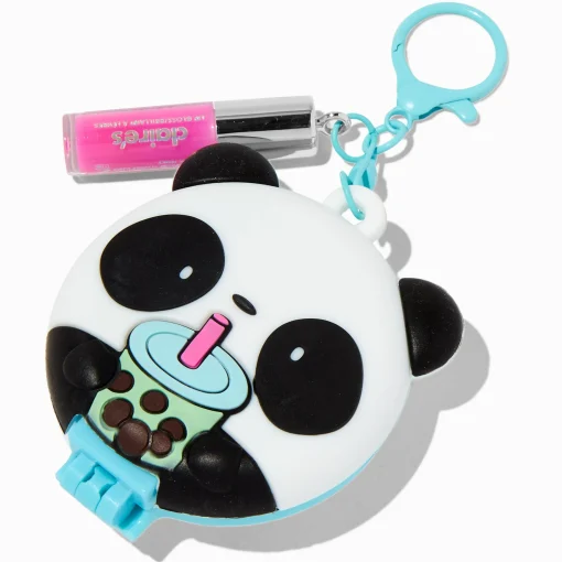 Panda Boba Tea Pop-Up Hair Brush & Lip Gloss Keychain